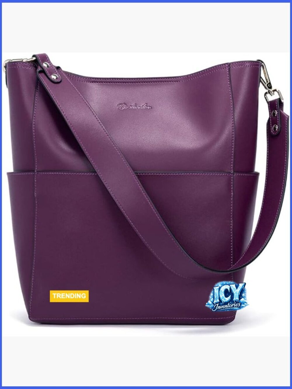 Leather Designer Handbag Tote Shoulder Bucket Bag with Removable Pouch